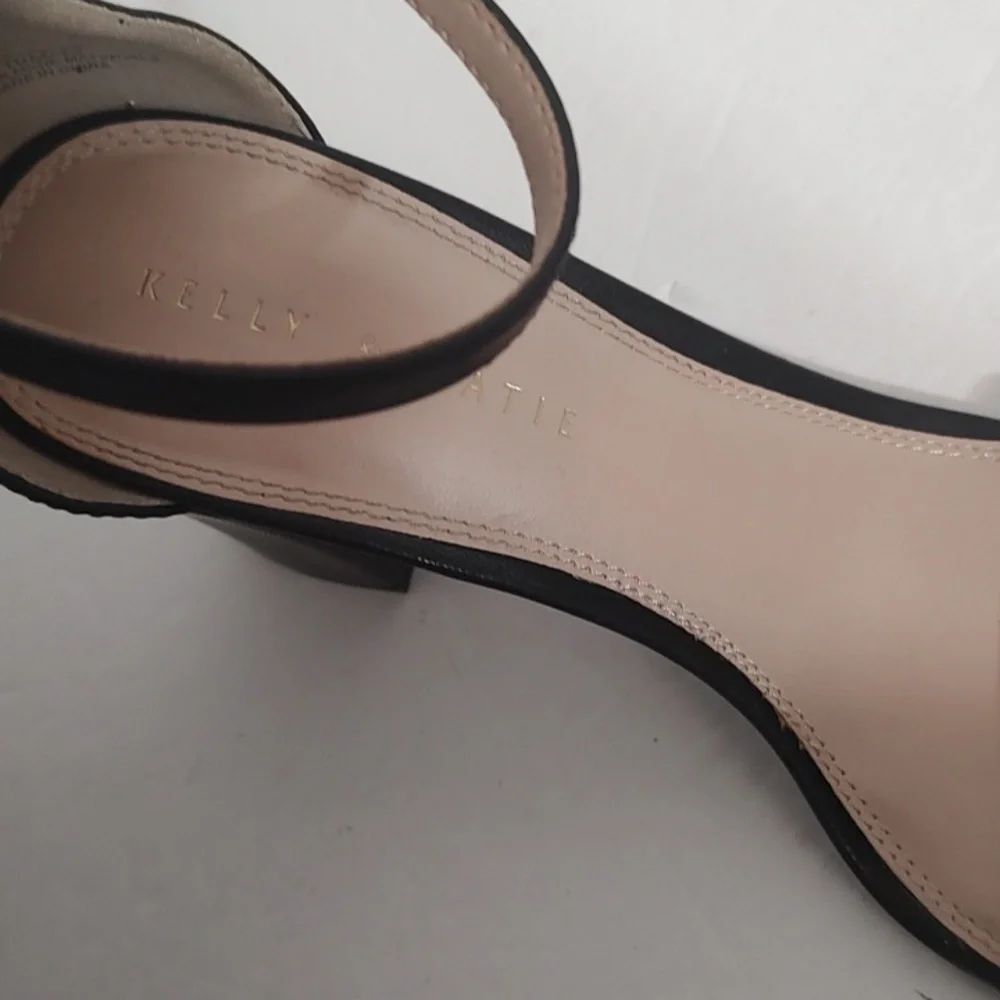Black Faux Leather Kelly & Katie Ankle Wrap Heels Open Toe Sz 10